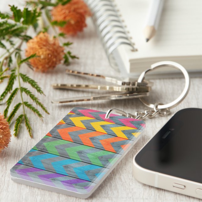 Chevron Pattern On Wood Texture by Shirley Taylor Keychain (Front Right)