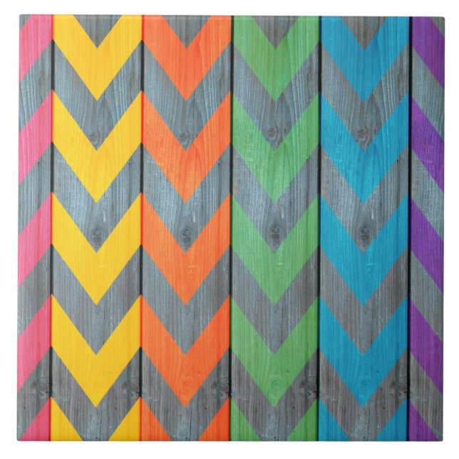 Chevron Pattern On Wood Texture by Shirley Taylor Tile (Front)