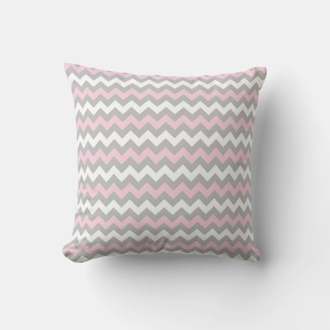 CHEVRON PATTERN PILLOW, Pink Grey & White Throw Pillow (Front)