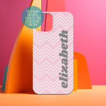 Chevron Pattern - Pink funky Script Name iPhone 15 Case<br><div class="desc">A trendy chevron pattern with a modern script name on the side.
If your art still needs to be adjusted,  click on the Customize This button. This will take you to a design area where you can move things around and even change fonts!</div>