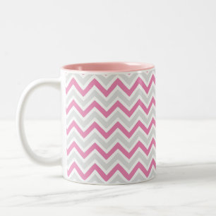 Chevron Pattern Pink & Grey Modern Two-Tone Coffee Mug