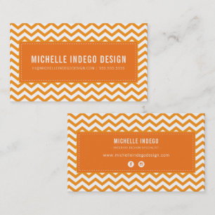 CHEVRON PATTERN preppy modern bright bold orange Business Card
