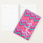 Chevron Pattern script name 6 photos back hot pink Planner<br><div class="desc">A design with an upscale hot pink and colourful chevron background. Use up to six square photos to create a unique and personal gift. If you need to adjust the pictures,  click on the customize tool to make changes.</div>