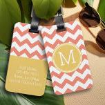 Chevron Pattern Single Monogram - Coral and Lemon Luggage Tag<br><div class="desc">Travel in style with this colourful design and an area for monograms. If you need to adjust the artwork or change the font,  you can click on the customize area. This will take you to the design tool where you can make many changes.</div>