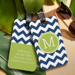 Chevron Pattern Single Monogram - Navy Lime Luggage Tag<br><div class="desc">Travel in style with this colourful design and an area for monograms. If you need to adjust the artwork or change the font,  you can click on the customize area. This will take you to the design tool where you can make many changes.</div>