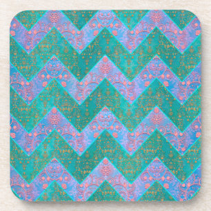 Chevron Pattern Turquoise Purple Blue Damask Coaster
