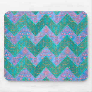 Chevron Pattern Turquoise Purple Blue Damask Mouse Pad