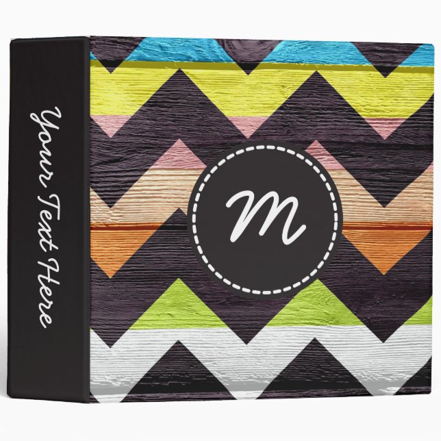 Chevron pattern vintage wood. Custom Monogram Binder (Front/Spine)
