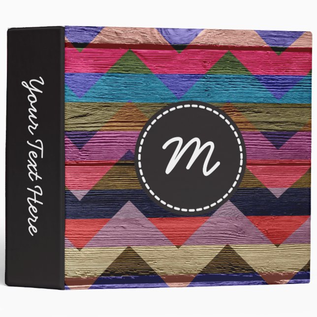 Chevron pattern vintage wooden. Custom monogram #2 Binder (Front/Spine)