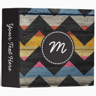 Chevron pattern vintage wooden. Custom monogram #4 Binder
