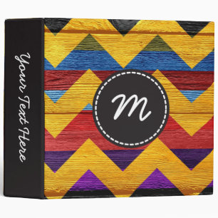 Chevron pattern vintage wooden. Custom monogram #6 Binder