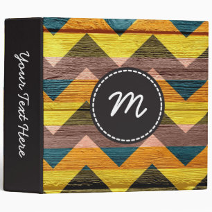 Chevron pattern vintage wooden. Custom monogram Binder
