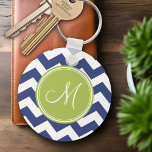 Chevron Pattern with Monogram - Navy Lime Keychain<br><div class="desc">A colourful design with an area for monograms. If you need to adjust the artwork or change the font,  you can click on the customize area. This will take you to the design tool where you can make many changes.</div>