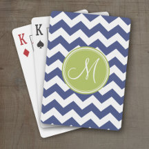 Chevron Pattern with Monogram - Navy Lime Playing Cards