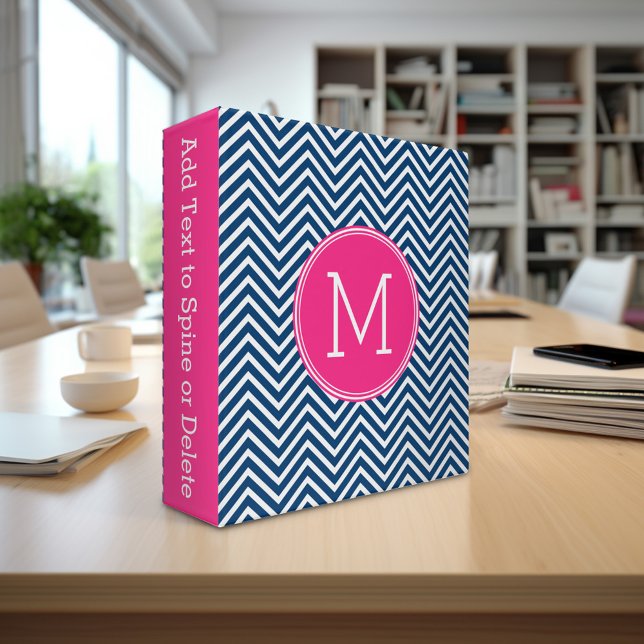 Chevron Pattern with Monogram - Navy Magenta Binder (Personalized photo binder)