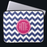 Chevron Pattern with Monogram - Navy Magenta Laptop Sleeve<br><div class="desc">A popular design with an area to add your initials. Trendy colours and patterns for your phone. If you need to adjust the monograms,  click on the customize button and make changes.</div>