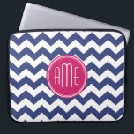 Chevron Pattern with Monogram - Navy Magenta Laptop Sleeve<br><div class="desc">A popular design with an area to add your initials. Trendy colours and patterns for your phone. If you need to adjust the monograms,  click on the customize button and make changes.</div>
