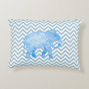 Chevron Patterned Blue Elephant Decorative Pillow