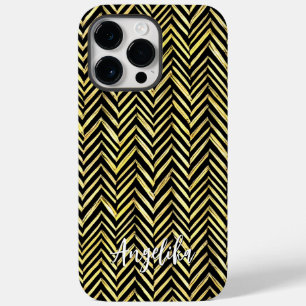 Chevron Personalized Name in Black and Gold Case-Mate iPhone 14 Pro Max Case