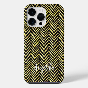 Chevron Personalized Name in Black and Gold iPhone 14 Pro Max Case