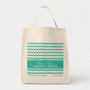 Chevron Personalized Wedding Party Tote (aqua) Bag