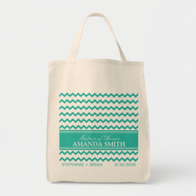 Chevron Personalized Wedding Party Tote (aqua) Bag (Front)