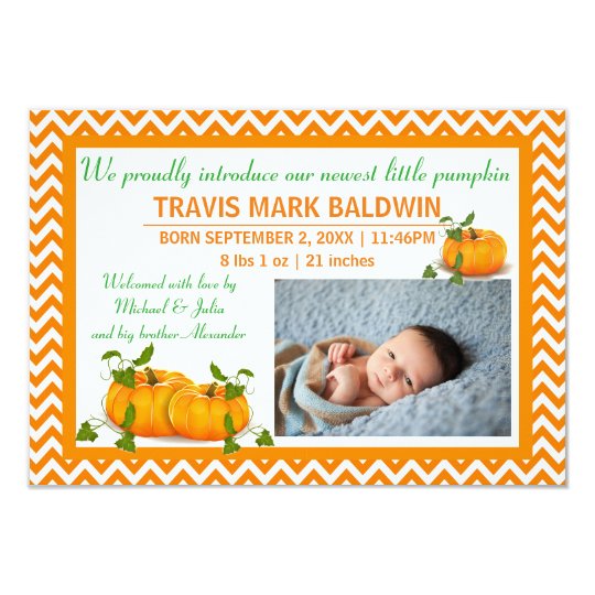 Chevron Photo Pumpkin - 3x5 Birth Announcement