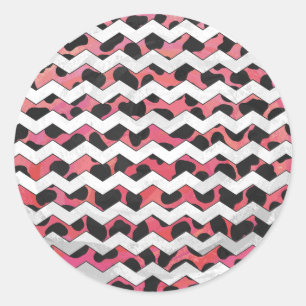 Chevron Pink and Black Dalmation Classic Round Sticker