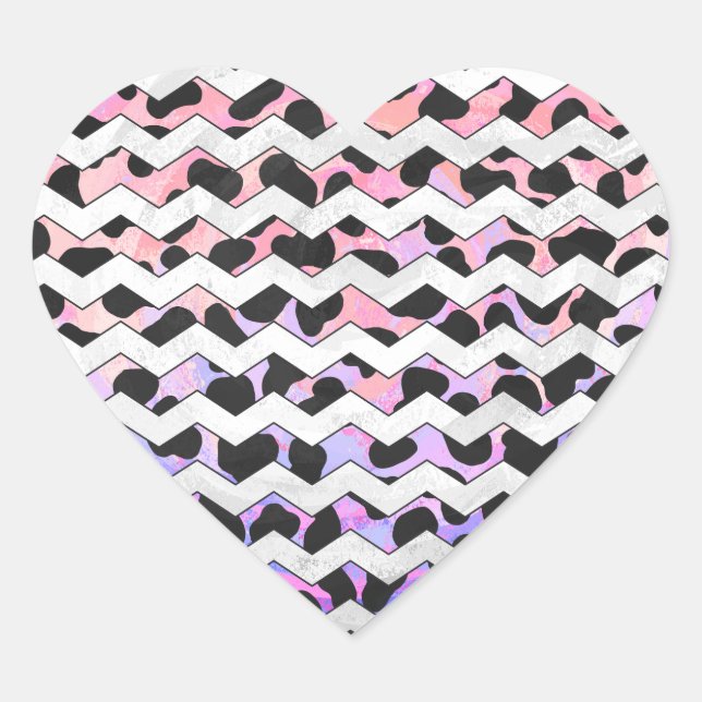 Chevron Pink and Black Dalmation Heart Sticker (Front)