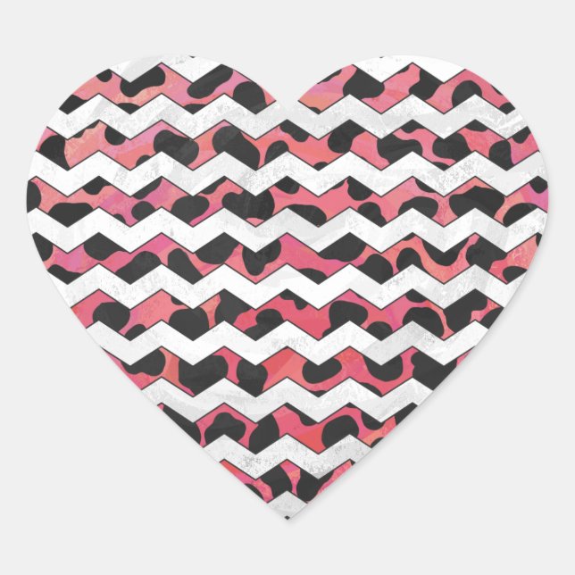 Chevron Pink and Black Dalmation Heart Sticker (Front)