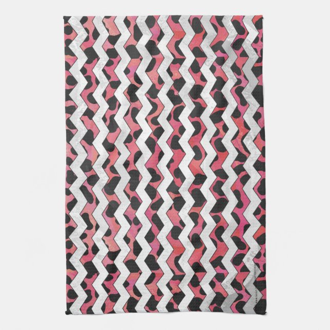 Chevron Pink and Black Dalmation Kitchen Towel (Vertical)