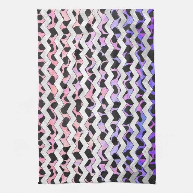 Chevron Pink and Black Dalmation Kitchen Towel (Vertical)