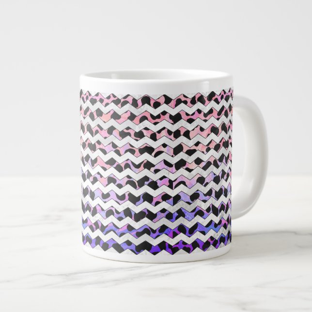 Chevron Pink and Black Dalmation Large Coffee Mug (Front Right)