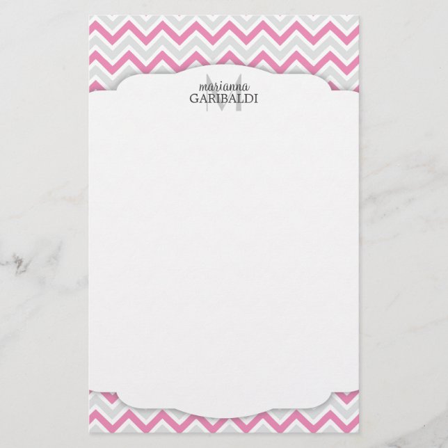 Chevron Pink and Modern Personalized Stationery (Front)