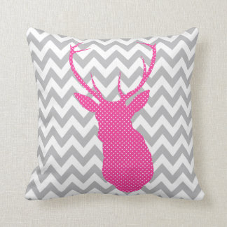 Chevron Pink and White Polka Dot Deer Silhouette Throw Pillow