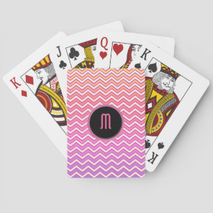 Chevron Pink Purple Monogram Playing Cards