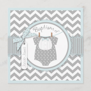 Chevron Print & Bow Cravate Baptism Invitation SQ-