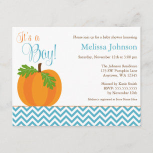 Chevron Pumpkin Fall Boy Baby Shower Invitation