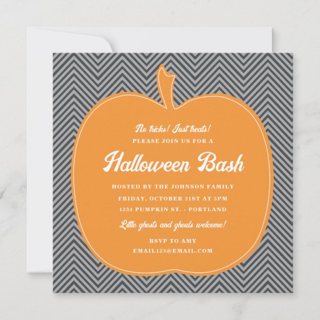 Chevron Pumpkin Halloween Party Invite (Front)