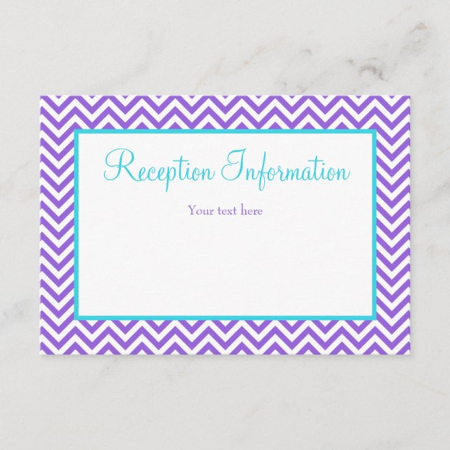 Chevron Purple Teal Blue Bat Mitzvah Reception Enclosure Card (Front)