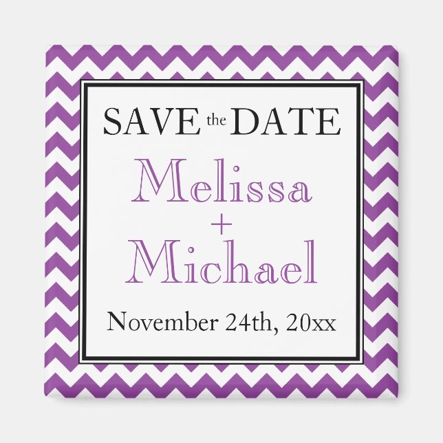 Chevron Purple & White Save the Date magnet (Front)