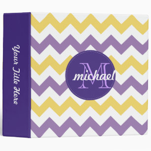 Chevron Purple Yellow Monogrammed Circle Stitches Binder