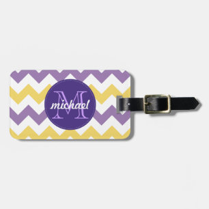 Chevron Purple Yellow Monogrammed Circle Stitches Luggage Tag