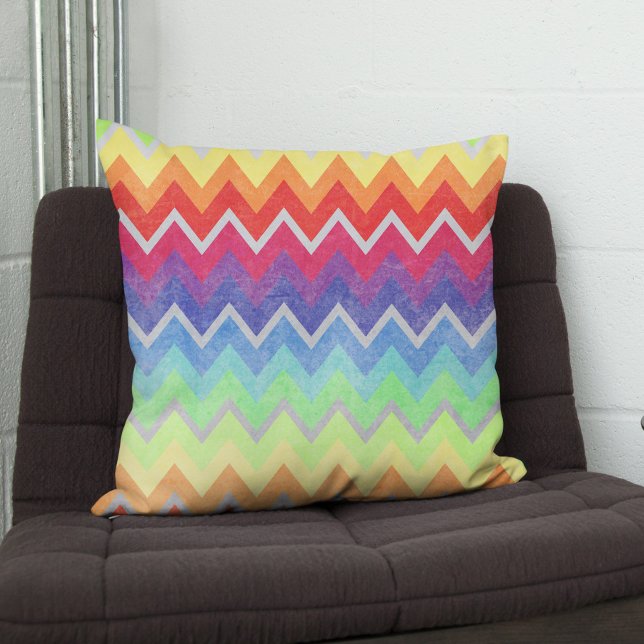 Chevron rainbow colours textured Throw pillow (Creator Uploaded)