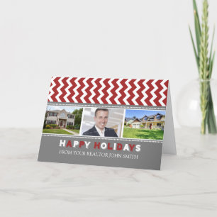 Chevron Red Realtor Happy Holidays Photo Card