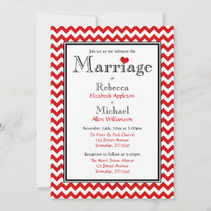 Chevron Red & White Wedding Invitations