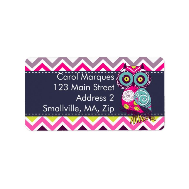 Chevron Retro Groovy Owl Label (Front)