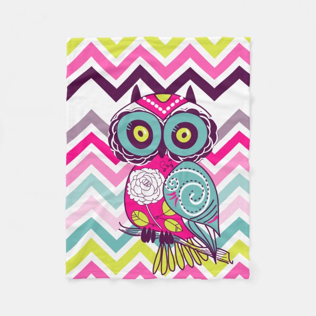 Chevron Retro Owl Fleece Blanket (Front)