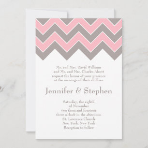 Chevron rose et gris Faire-part de mariage