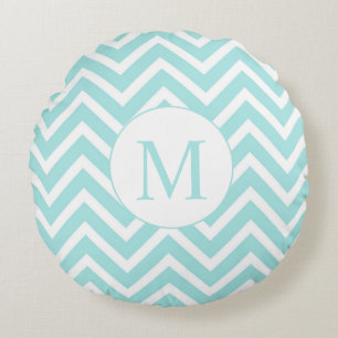 Chevron Round Monogram Pillow, Seafoam & White Pillow